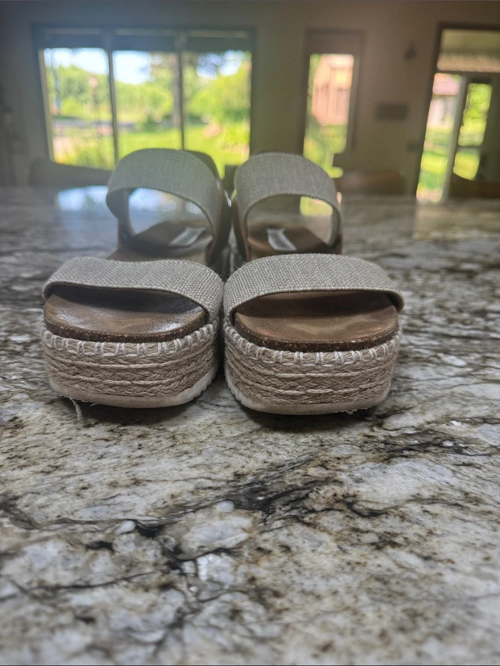 Steve Madden Beige Canvas Espadrille Platform Sandals